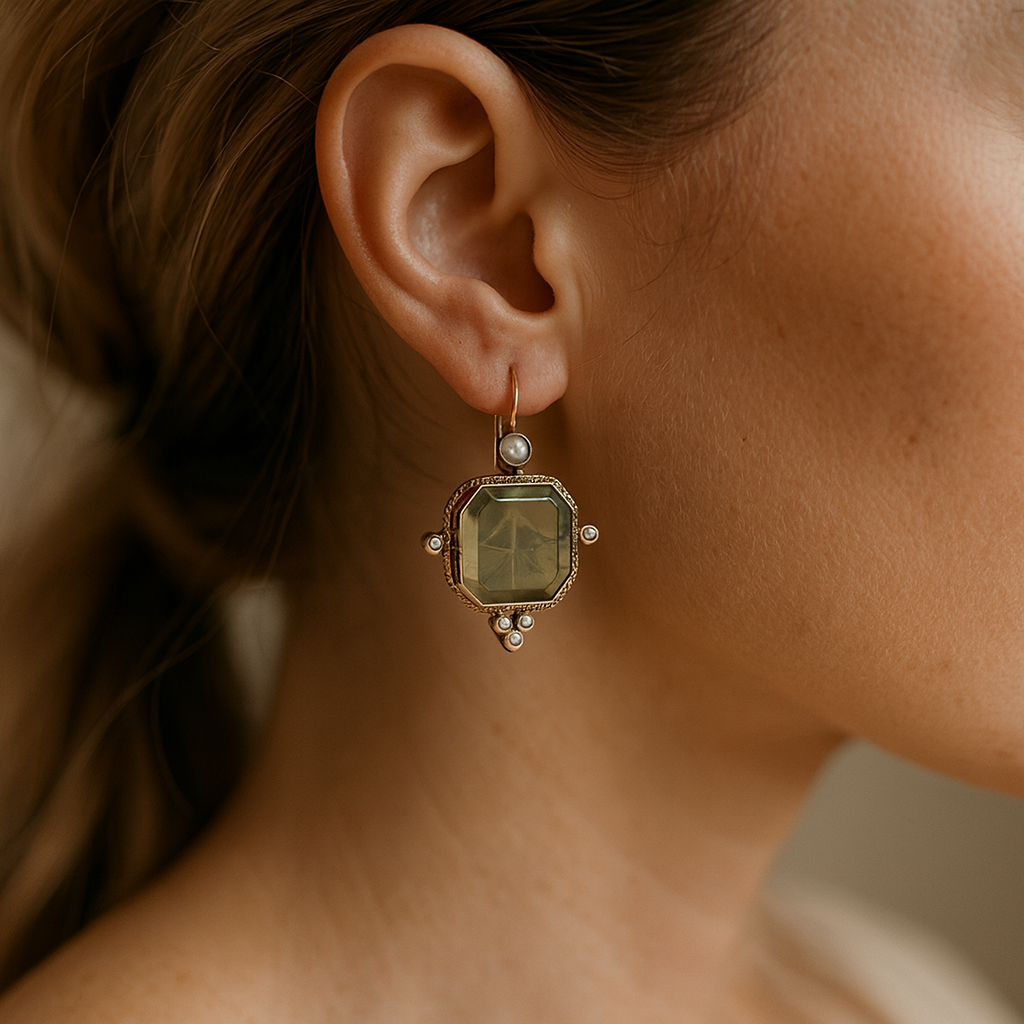 Julia - Cercei Vintage cu Perle Verzi