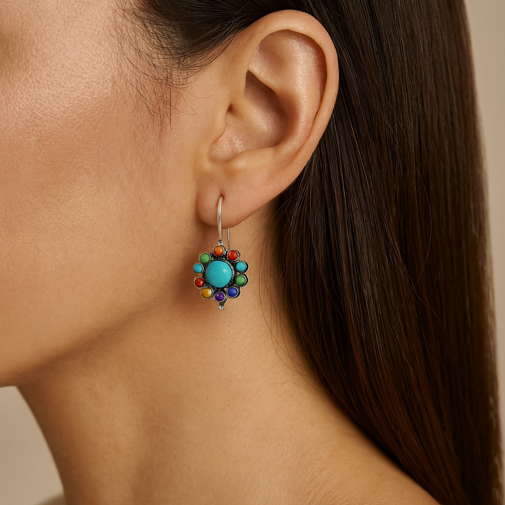 Leonora – Cercei din argint cu piatră ovală.