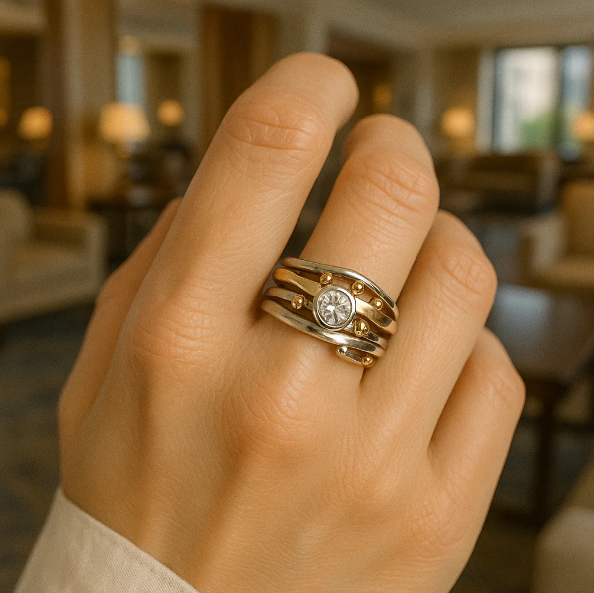 Štěpánka - Inel vintage din aur cu zirconie încrustată