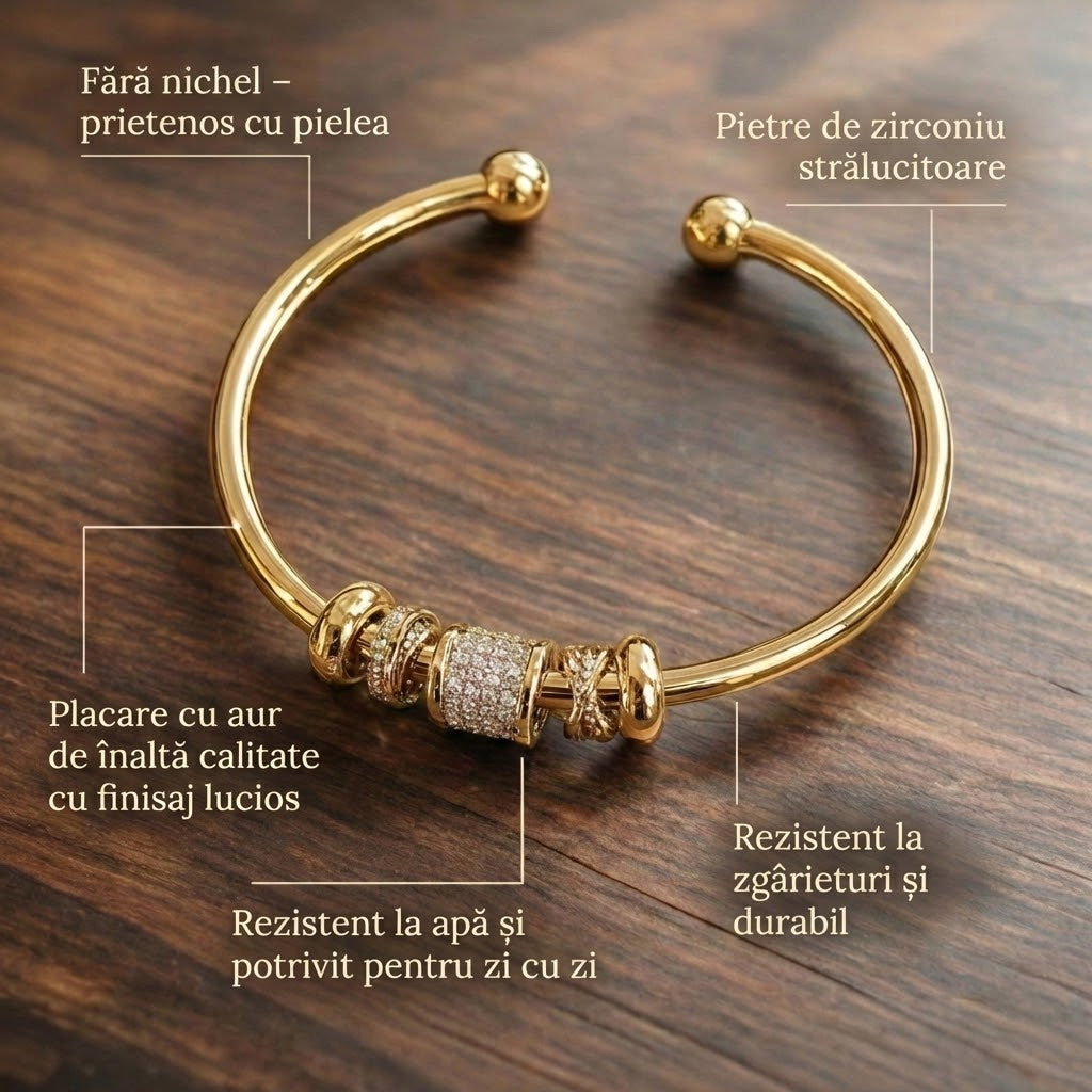 Nina - Brățară ajustabilă cu charms din aur