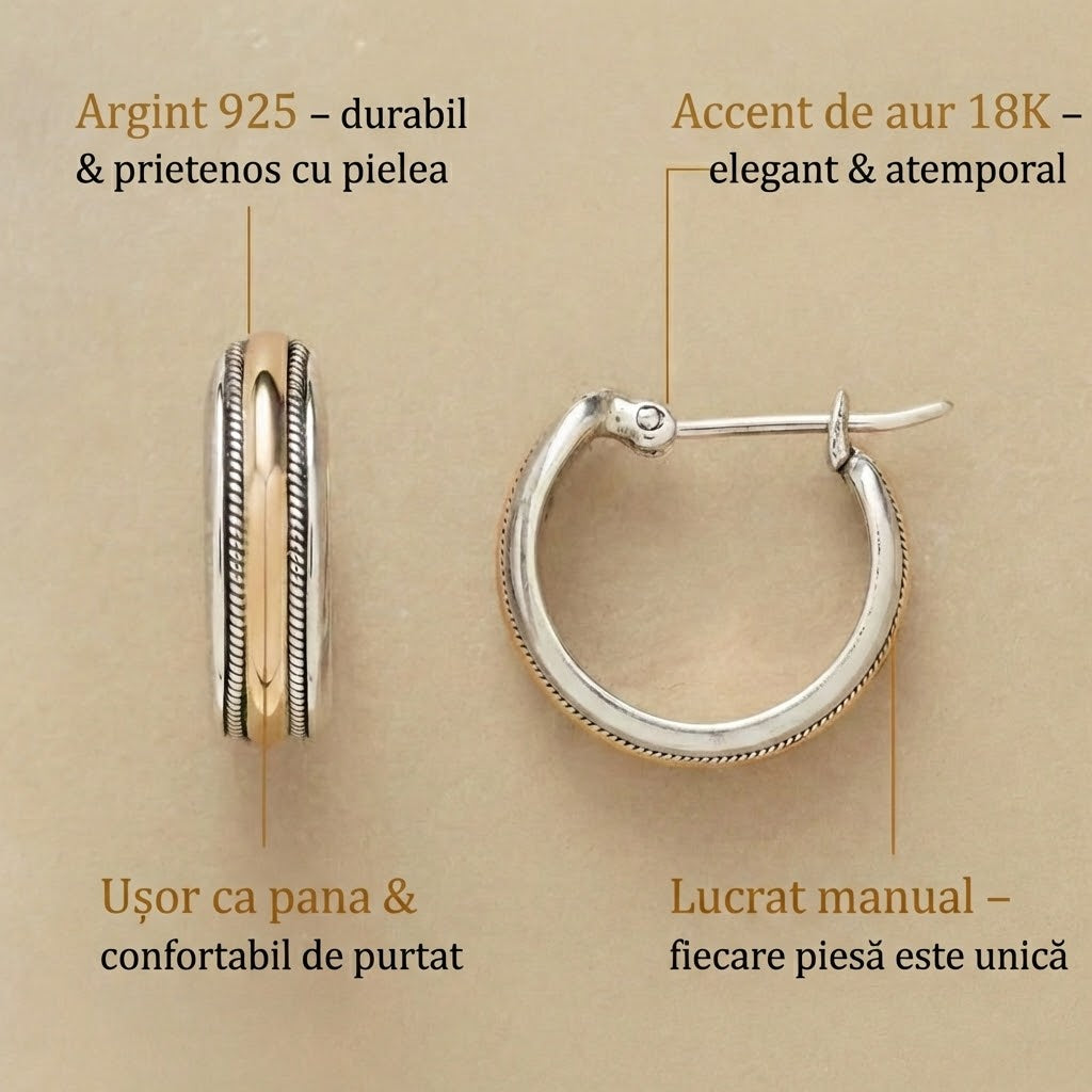 Mia - Cercei din argint cu linie de aur vintage