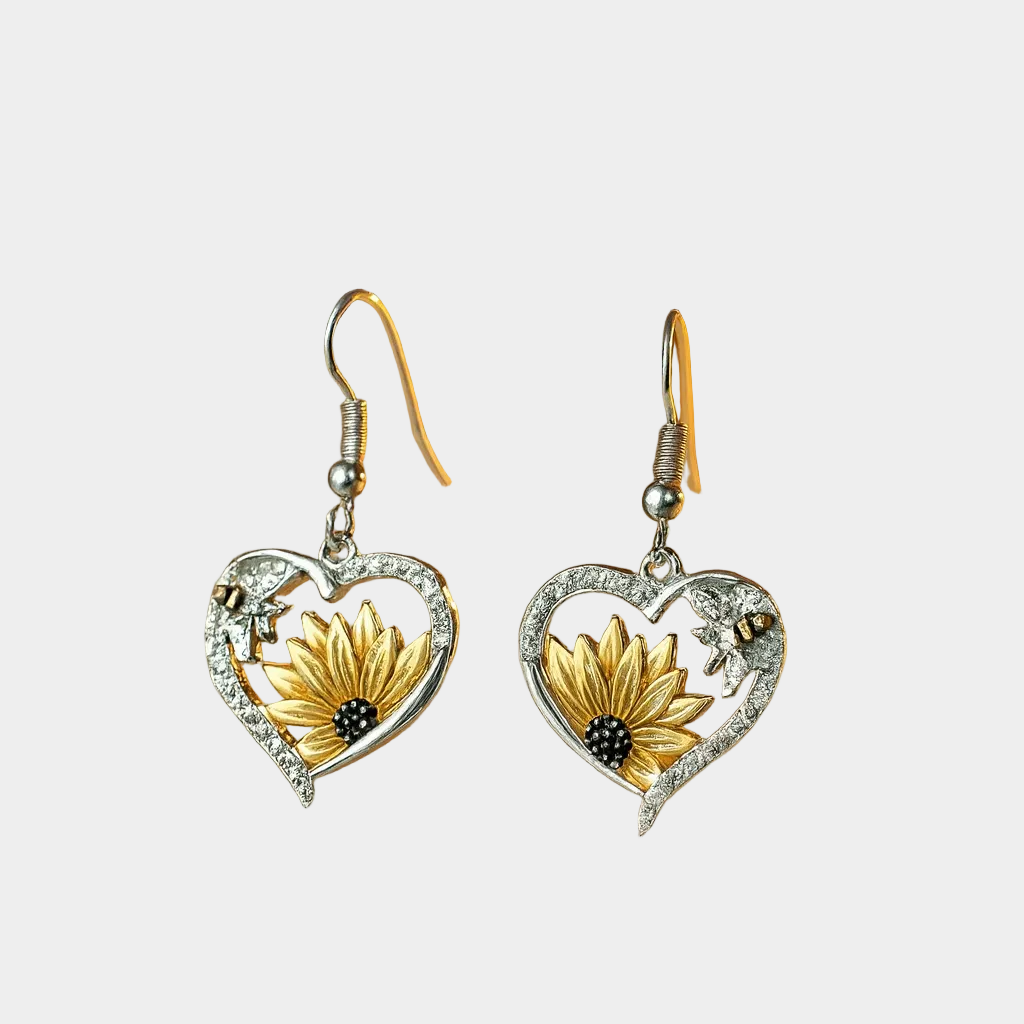 Cercei în Formă de Inimă cu Floarea Soarelui și Albine Vintage Boho