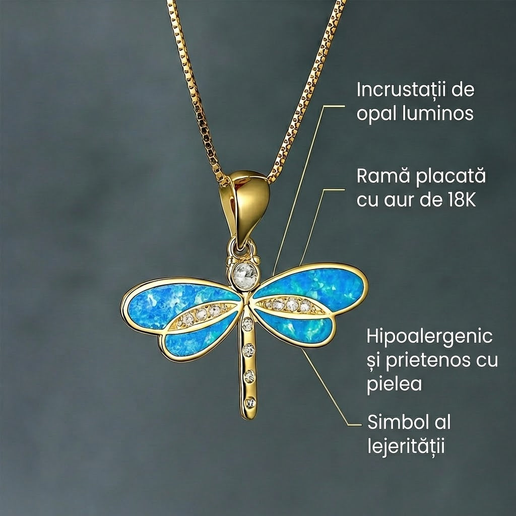 Colier cu pandantiv fluture auriu cu opal