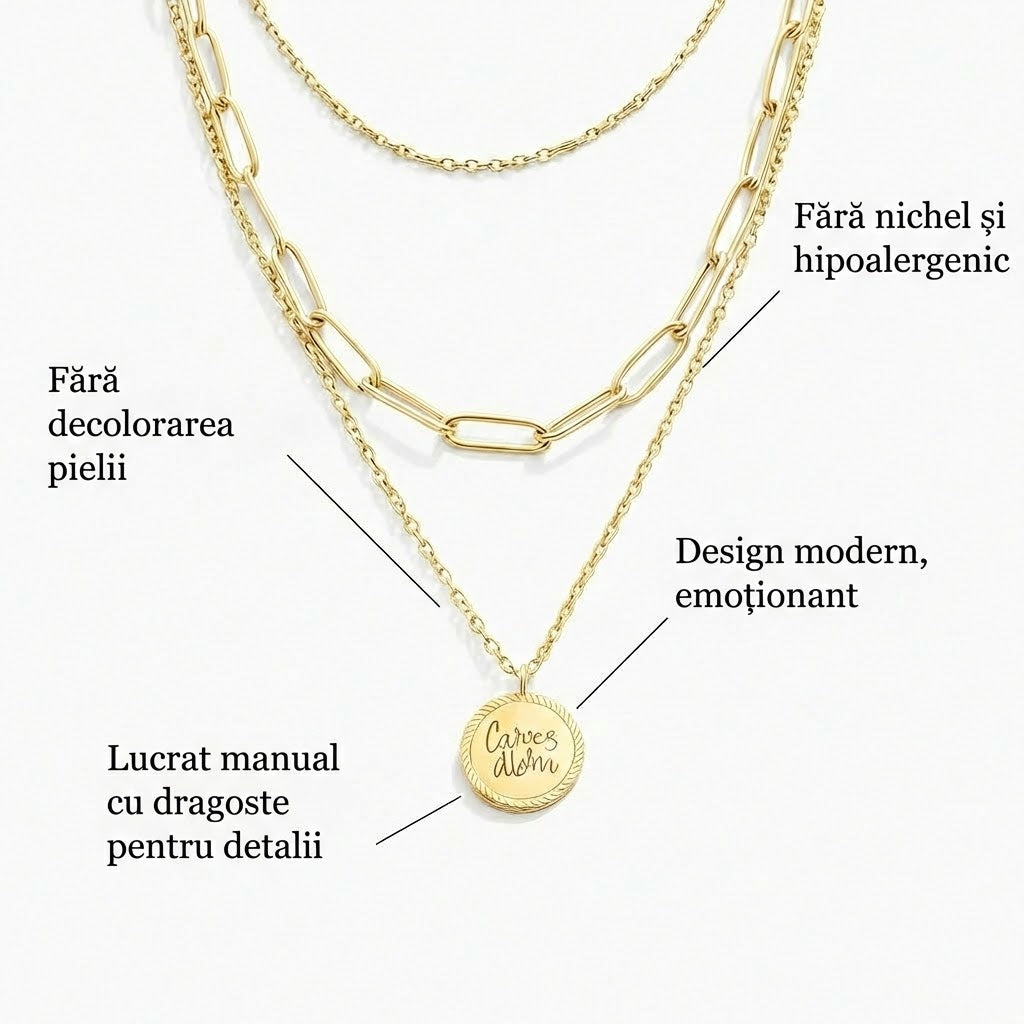 Lea – Colier cu mai multe straturi din aur moale cu linii elegante.